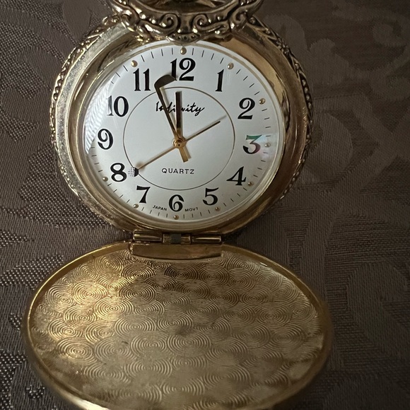Collezio Quartz Pocket Watch With Chain Gold Tone Golf player Vintage - Picture 4 of 4